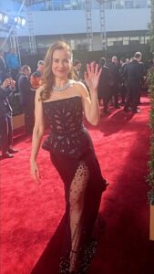Raya Abirached Instagram - Anatomy of a Look #StyledByCed @cedrichaddad Jewelery: @bulgari Dress: @tonywardcouture Makeup: @bonnieelizwhite Hair: @_ellestyles #GoldenGlobes #AwardSeason