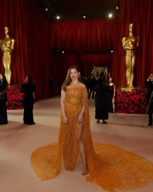 Raya Abirached Instagram - This dress has patiently been waiting for its #OscarMoment!✨

Thank you to my awesome team! #StyledByCedForOscars
@cedrichaddad 
Jewelery @bulgari 
Dress @georgeshobeika 
Shoes @renecaovilla 
Hair @roykarame 
Makeup @bonnieelizwhite 
Love you @itsshireenietini 

Happy #Oscars Everyone!
@theacademy 
@mbc2insta