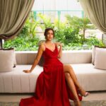 Reba Monica John Instagram - Last from the Red Series 💥 Wearing @prashantikumarlabel Styled by @manogna_gollapudi Photographer @mahesh_nair MUH @sanchitha_naik_mua Location HOME 💕