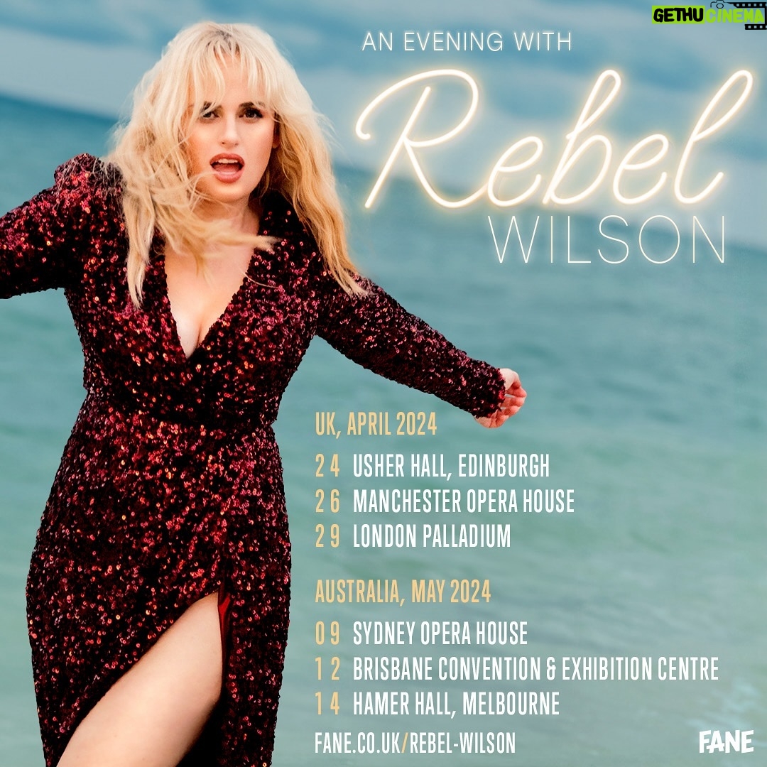 Rebel Wilson Instagram - 💛 NEW | It’s no surprise that @rebelwilson’s path to Hollywood was far from conventional. Live on tour across the UK & Australia, the scene-stealing star of Pitch Perfect, Isn’t It Romantic, and Bridesmaids will share inspiring, embarrassing and downright absurd stories from her memoir, Rebel Rising. Join Rebel live in conversation alongside a special guest host as she shares the most personal and important moments in her life, from her cinematic success to the lessons she learned along the way. A malaria induced hallucination? An all-style-martial arts fighting tournament? Junior handling at dog shows? And this was all BEFORE she moved to Hollywood! Get ready for a night of laughter, inspiration, and Hollywood glamour as Rebel shares her unconventional journey to silver-screen stardom and self-love — from fertility challenges to weight fluctuations, overcoming shyness, and yes, even a story involving Brad Pitt! On-Sale Info: Thu 22 Feb 10am local time- Priority Booking / Friends of Fane Fri 23 Feb 10am local time - General Sale To find out more about this revelatory series of events, click the link in our bio or visit the Fane website to secure your tickets. #RebelWilson #RebelRising #SelfLove #Positivity #BodyPositvity #Fertility #Motivation #Comedy #Actor #Hollywood #PitchPerfect #Bridesmaids #IsntItRomantic #Bookstagram #FaneLive
