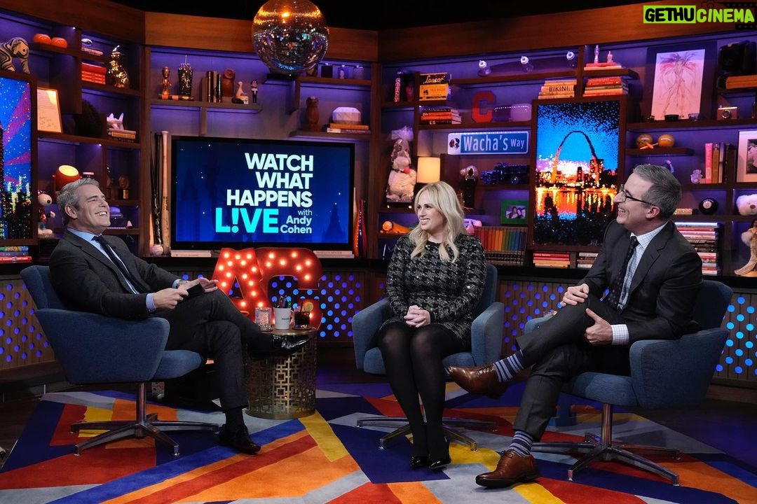 Rebel Wilson Instagram - Absolutely love @bravoandy and @lastweektonight ‘s John Oliver. So had a blast on WWHL @bravowwhl talking about my new dating app FLUID which is available for download now on the App Store 🌈 @fluiddating