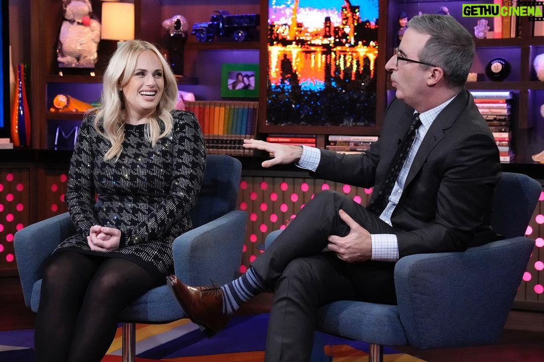 Rebel Wilson Instagram - Absolutely love @bravoandy and @lastweektonight ‘s John Oliver. So had a blast on WWHL @bravowwhl talking about my new dating app FLUID which is available for download now on the App Store 🌈 @fluiddating