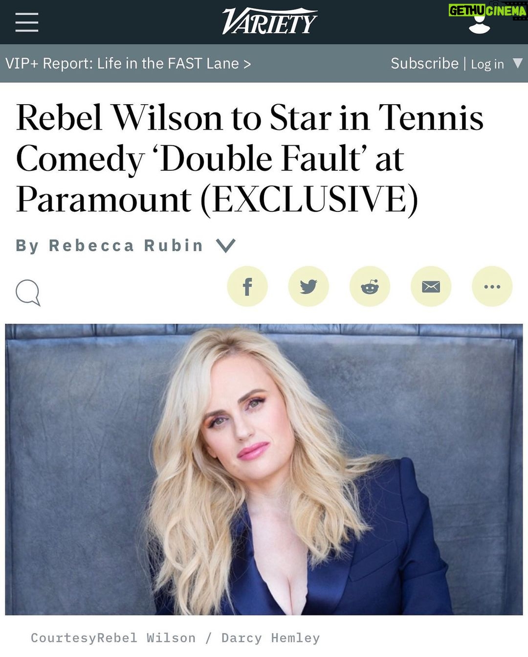 Rebel Wilson Instagram - I’m thinking it’ll be as big as TOP GUN 😜 so pumped to be working with Paramount again and this winning team! My love for tennis will fully be on display in this film 🎾