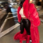 Remy Ma Instagram - Chocolateeee 🍫 Custom coat @DanielsLeather Sidebar: I designed this coat 3 years ago in white & been getting another color every year; this red my fave tho ❤️🤎 Double Sidebar: Yesss it’s drags on the ground…that’s why they have cleaners #Reminisce #RemyMa