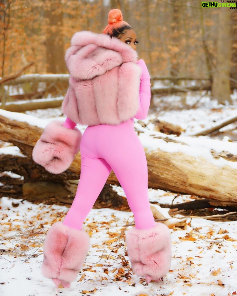 Remy Ma Instagram - Did somebody say it’s snowing ?❄️ 💕 @danielsleather Custom fur muff, leg warmers, & hooded shawl ! - hit him up for yours -Any color! 📸 @danielvasquezphotos #AllPinkEverything #RemyMa #ShesComing