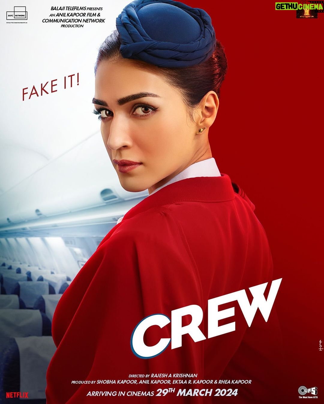 Rhea Kapoor Instagram - Time to Fake it. Meet the #Crew! ✈️ #CrewInCinemasMarch29 @tabutiful @kareenakapoorkhan @kritisanon @diljitdosanjh and a special appearance by @kapilsharma @saswatachatterjeeofficial #RajeshSharma @shobha9168 @anilskapoor @ektarkapoor @kumartaurani @rajoosworld #MehulSuri @nidsmehra @jpaarth @vivek.koka @anirudh_k_sharma @balajimotionpictures @akfcnetwork @tips