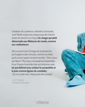 Riadh Belaïche Instagram - Just Riadh à la Une de notre nouvelle cover digitale ✨

Créateur de contenus, vidéaste, humoriste, Just Riadh a parcouru beaucoup de chemin avant de devenir un it boy. Un visage qui plaît désormais aux Maisons de mode, comme aux réalisateurs.
Son surnom est à l'image de la personne qu'il aspire à être. Simple, comme sa mère qui lui a tout appris et dont il est fier: "Son coeur est blanc". Plus tard, il aimerait lui ressembler. Pour l'heure, il semble être sur la bonne voie, lui qui défend avec ardeur la sympathie et la joie comme lignes de conduite: "Ça ne coûte rien, il faut juste être sympa".

2017, Just Riadh débute sur Instagram à une époque où la plateforme est dominée par des contenus essentiellement photographiques. La proposition du jeune créateur détonne et dénote. Au moyen de courtes vidéos de quelques secondes, il parvient à faire rire des millions de personnes. Progressivement, il devient une figure incontournable du 𝐹𝑟𝑒𝑛𝑐ℎ 𝐼𝑛𝑠𝑡𝑎𝑔𝑟𝑎𝑚. À tel point qu’il est choisi par le réseau social pour participer à l’opération “Creators around the world”. Du Japon au Brésil en passant par les Etats-Unis et l’Espagne, Just Riadh s’engage dans un voyage initiatique aux côtés de créateurs de contenu du monde entier. “Tu rencontres quelqu’un qui fait comme toi mais autre part, c’est super intéressant.”

L’interview complète de Just Riadh est à retrouver sur views.fr 🔗

Photographie : @_moiseluzolo 
Assistant photographie : @felix_devaux 
Direction artistique : @irisgzs 
Coordination artistique : @luca_delombre et @ngd______ 
Stylisme : @irisgzs et @luca_delombre 
Production : @selimmoundy et @alicemtg 
Make-up : @oceanesusini 
Interview : @nouma_ben 
Graphisme : @duchesse_bonzi