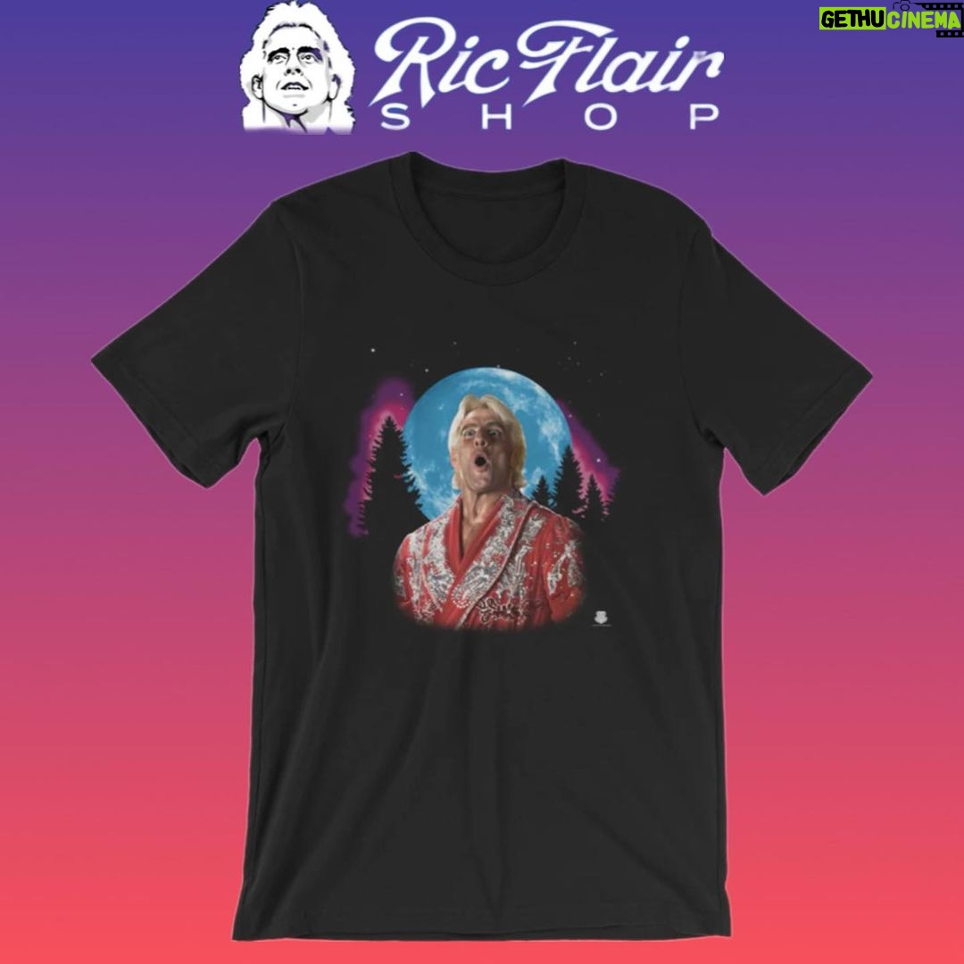 Ric Flair Instagram - The wolf moon is upon us! Check out the popular Wooooo At The Moon shirt that’s available for purchase at RicFlairShop.com! 🌝 #ricflairshop #ricflair #wrestling