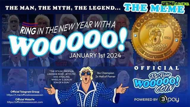 Ric Flair Instagram - Listen Up, Everybody! The Hottest Project In Town Is About To Hit The Scene, And It’s Gonna Be Stylin’ And Profilin’ With The Ball Drop In NYC On The 1st, Just Like Yours Truly. Wooooo! https://wooooo.io/ https://t.me/officialwooooocoin Ric Flair’s Official Wooooo Coin!!! Join The Community On Telegram And Get On The Whitelist!