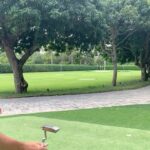Rickie Fowler Instagram - How do you #PracticeWithPix ?? • The first picture will give you a POV of where I am at set up...I can’t see my left eye or nose as they get covered up by the ball and putter head...my right eye is behind the putter and just under the line/just inside the middle of the ball • Birdseye video will be a little distorted because of the angle not being from my eyes but gives you a rough idea if you were to imagine the ball being about 2 inches up on the black line...one of the things I focus on throughout the stroke is where I’m looking...I look at the ground behind the ball and don’t move my eyes until the ball has rolled a couple feet...one way I like to work on my eyes staying still is putting a dime behind the ball as if it was your ball marker...hit putts while keeping your eyes on the dime...this helps with releasing the putter naturally and not looking up toward the hole causing you to push/pull/guide it • Face on...after checking things on the mirror it’s time to hit some putts without it...first when I come in to set up to a putt I always walk in and set the putter in first with my right hand (unless I’m working on something that is off) this helps promote a consistent set up...don’t dictate where the putter has to go let the putter dictate where you stand...second when the putter is swinging properly I like to see the butt of the grip point back in a very similar spot throughout the stroke which for me is just left of my bellybutton • Down the line...you’ll see it’s a pretty relaxed position at set up...slight bend in the knees and even weight distribution...one thing I like to see here is a little bit of my left forearm vs being hidden by my right one and then the shaft and forearms being on the same plane • The last couple videos it’s just fun to watch the @taylormadegolf #TP5pix roll...if the things above aren’t done properly the ball will give you quick feedback...how do you #PracticeWithPix ?