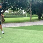Rickie Fowler Instagram - How do you #PracticeWithPix ?? • The first picture will give you a POV of where I am at set up...I can’t see my left eye or nose as they get covered up by the ball and putter head...my right eye is behind the putter and just under the line/just inside the middle of the ball • Birdseye video will be a little distorted because of the angle not being from my eyes but gives you a rough idea if you were to imagine the ball being about 2 inches up on the black line...one of the things I focus on throughout the stroke is where I’m looking...I look at the ground behind the ball and don’t move my eyes until the ball has rolled a couple feet...one way I like to work on my eyes staying still is putting a dime behind the ball as if it was your ball marker...hit putts while keeping your eyes on the dime...this helps with releasing the putter naturally and not looking up toward the hole causing you to push/pull/guide it • Face on...after checking things on the mirror it’s time to hit some putts without it...first when I come in to set up to a putt I always walk in and set the putter in first with my right hand (unless I’m working on something that is off) this helps promote a consistent set up...don’t dictate where the putter has to go let the putter dictate where you stand...second when the putter is swinging properly I like to see the butt of the grip point back in a very similar spot throughout the stroke which for me is just left of my bellybutton • Down the line...you’ll see it’s a pretty relaxed position at set up...slight bend in the knees and even weight distribution...one thing I like to see here is a little bit of my left forearm vs being hidden by my right one and then the shaft and forearms being on the same plane • The last couple videos it’s just fun to watch the @taylormadegolf #TP5pix roll...if the things above aren’t done properly the ball will give you quick feedback...how do you #PracticeWithPix ?
