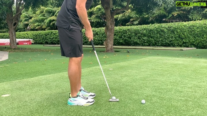 Rickie Fowler Instagram - How do you #PracticeWithPix ?? • The first picture will give you a POV of where I am at set up...I can’t see my left eye or nose as they get covered up by the ball and putter head...my right eye is behind the putter and just under the line/just inside the middle of the ball • Birdseye video will be a little distorted because of the angle not being from my eyes but gives you a rough idea if you were to imagine the ball being about 2 inches up on the black line...one of the things I focus on throughout the stroke is where I’m looking...I look at the ground behind the ball and don’t move my eyes until the ball has rolled a couple feet...one way I like to work on my eyes staying still is putting a dime behind the ball as if it was your ball marker...hit putts while keeping your eyes on the dime...this helps with releasing the putter naturally and not looking up toward the hole causing you to push/pull/guide it • Face on...after checking things on the mirror it’s time to hit some putts without it...first when I come in to set up to a putt I always walk in and set the putter in first with my right hand (unless I’m working on something that is off) this helps promote a consistent set up...don’t dictate where the putter has to go let the putter dictate where you stand...second when the putter is swinging properly I like to see the butt of the grip point back in a very similar spot throughout the stroke which for me is just left of my bellybutton • Down the line...you’ll see it’s a pretty relaxed position at set up...slight bend in the knees and even weight distribution...one thing I like to see here is a little bit of my left forearm vs being hidden by my right one and then the shaft and forearms being on the same plane • The last couple videos it’s just fun to watch the @taylormadegolf #TP5pix roll...if the things above aren’t done properly the ball will give you quick feedback...how do you #PracticeWithPix ?