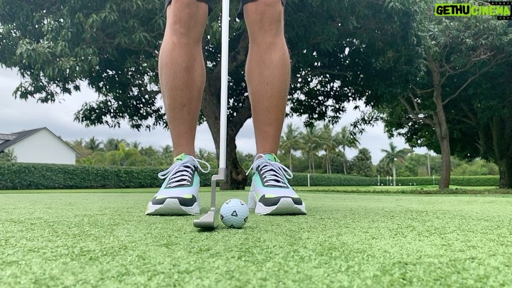 Rickie Fowler Instagram - How do you #PracticeWithPix ?? • The first picture will give you a POV of where I am at set up...I can’t see my left eye or nose as they get covered up by the ball and putter head...my right eye is behind the putter and just under the line/just inside the middle of the ball • Birdseye video will be a little distorted because of the angle not being from my eyes but gives you a rough idea if you were to imagine the ball being about 2 inches up on the black line...one of the things I focus on throughout the stroke is where I’m looking...I look at the ground behind the ball and don’t move my eyes until the ball has rolled a couple feet...one way I like to work on my eyes staying still is putting a dime behind the ball as if it was your ball marker...hit putts while keeping your eyes on the dime...this helps with releasing the putter naturally and not looking up toward the hole causing you to push/pull/guide it • Face on...after checking things on the mirror it’s time to hit some putts without it...first when I come in to set up to a putt I always walk in and set the putter in first with my right hand (unless I’m working on something that is off) this helps promote a consistent set up...don’t dictate where the putter has to go let the putter dictate where you stand...second when the putter is swinging properly I like to see the butt of the grip point back in a very similar spot throughout the stroke which for me is just left of my bellybutton • Down the line...you’ll see it’s a pretty relaxed position at set up...slight bend in the knees and even weight distribution...one thing I like to see here is a little bit of my left forearm vs being hidden by my right one and then the shaft and forearms being on the same plane • The last couple videos it’s just fun to watch the @taylormadegolf #TP5pix roll...if the things above aren’t done properly the ball will give you quick feedback...how do you #PracticeWithPix ?