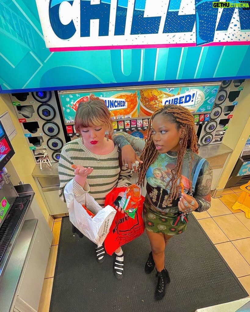 Riele Downs Instagram - this is what 18 years of friendship looks like.. flaming hot cheetos in a gas station at 2:22am 🤾‍♂️❤️‍🔥🕺🏾 happy bday rayney love you 😁