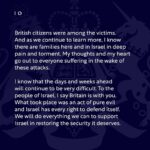 Rishi Sunak Instagram - I stand with you, the British Jewish community, and I will do everything I possibly can to protect you. To those trying to stir up tensions online and on our streets with intimidating behaviour and shameful antisemitism, I say this: Not here. Not in Britain. Not in our country.