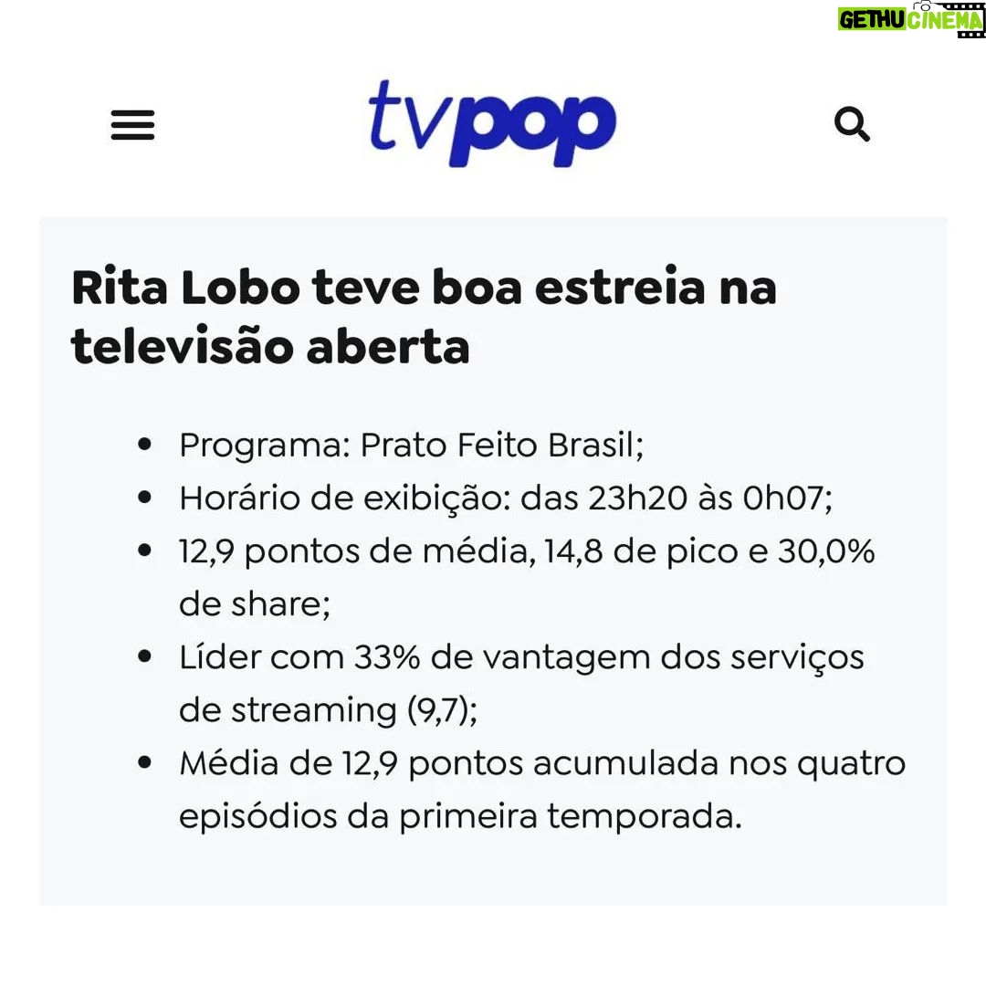 Rita Lobo Instagram - O brasileiro quer arroz com feijão sim, senhor, e eu posso provar! Rs. De acordo com o @sitetvpop o Prato Feito Brasil foi um “fenômeno de audiência” na TV aberta. É mesmo muita gente com interesse numa série documental sobre pê-efe! Isso mostra a força da comida de verdade e de quem faz questão de cozinhar em casa no dia a dia. Fiz essa série porque nesses mais de 20 anos observando a alimentação dos brasileiros — e ensinando milhões de pessoas a cozinhar —, aprendi que quem sabe preparar as próprias refeições faz melhores escolhas. Homens e mulheres! E também queria muito contar que por trás do nosso prato feito tradicional tem uma fórmula de alimentação saudável. A Globo topou e colocou uma equipe fantástica pra transformar esses conceitos nutricionais, baseados em evidências científicas, em narrativa pra TV aberta. Parece que a receita funcionou! 😂 Quem perdeu os episódios de Prato Feito Brasil pode assistir no @globoplay. Quem viu também, tá? Pode assistir quantas vezes quiser. 🤪 No Panelinha.com.br, você encontra as receitas todas as minhas receitas. Depois de brilhar na tv, agora é a vez do pê-efe fazer sucesso na sua mesa! #PratoFeitoBR #ReceitaPanelinha #RitaLobo #ComidaDeVerdade #ReceitaPratica