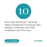 Rita Lobo Instagram - Prato Feito Brasil tá na @colunaplay do @jornaloglobo hoje e ganhou nota 🔟. Que delícia estrear assim! E eu tô amando ver a repercussão, os comentários, é muito legal ver tanta gente entrando em contato com o meu trabalho só agora. Mais de 16 milhões de brasileiros assistiram ao primeiro episódio da série! Um dos objetivos desse projeto é justamente fazer com que as pessoas cozinhem mais em casa e comam mais comida de verdade. E sabe qual foi um dos comentários mais recorrentes, logo que o programa terminou? “Vou fazer feijão amanhã”! E ainda teve a turma que disse: “que vontade de comer feijão verde agora”! Não é sensacional? Fazer isso com o alcance da TV aberta é uma realização gigantesca. Agora me conta, gostou da estreia? Na sexta (1), a gente tem outro encontro marcado na tela da @tvglobo. Dessa vez, eu vou voando pro Pará! 😂 🎶 🥙 Prato Feito Brasil, minha primeira série documental, vai ao ar depois do Globo Repórter. E se você perdeu o primeiro episódio, é só acessar o #globoplay: lá você pode assistir quando quiser :) #PratoFeitoBR #ReceitaPanelinha #RitaLobo #ComidaDeVerdade #ReceitaPratica