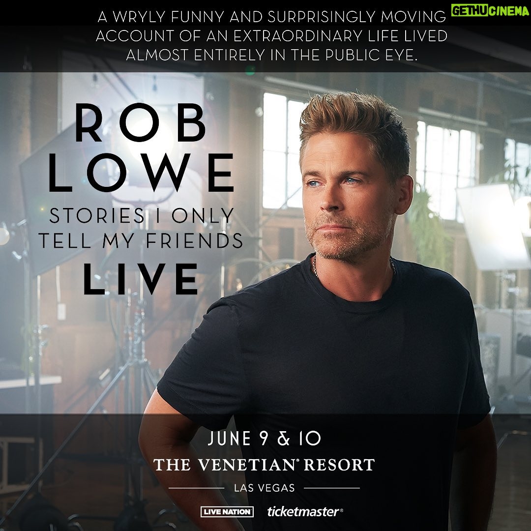 Rob Lowe Instagram - LAS VEGAS! I’m back with Stories I Only Tell My Friends: LIVE! Tickets on sale Friday at 10 AM PT on Ticketmaster.com. Little secret (Between us, of course!): Use code FRIEND for presale access now. 😉