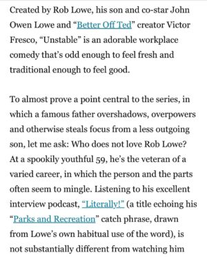 Rob Lowe Instagram - Be the first to watch it…. #Unstable drops tonight at midnight on @netflix. Thank you @latimes!