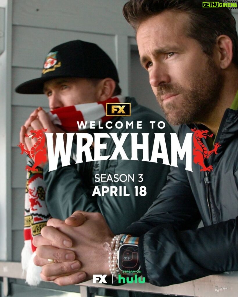 Rob McElhenney Instagram - Welcome (back) to Wrexham! Season 3 kicks off April 18 on FX. Stream on @hulu.