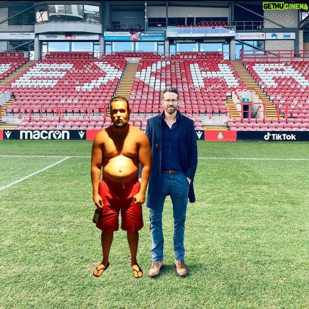 Rob McElhenney Instagram - Great visit to Wrexham today with @vancityreynolds. But we gotta work on the lighting at that stadium. @wrexham_afc