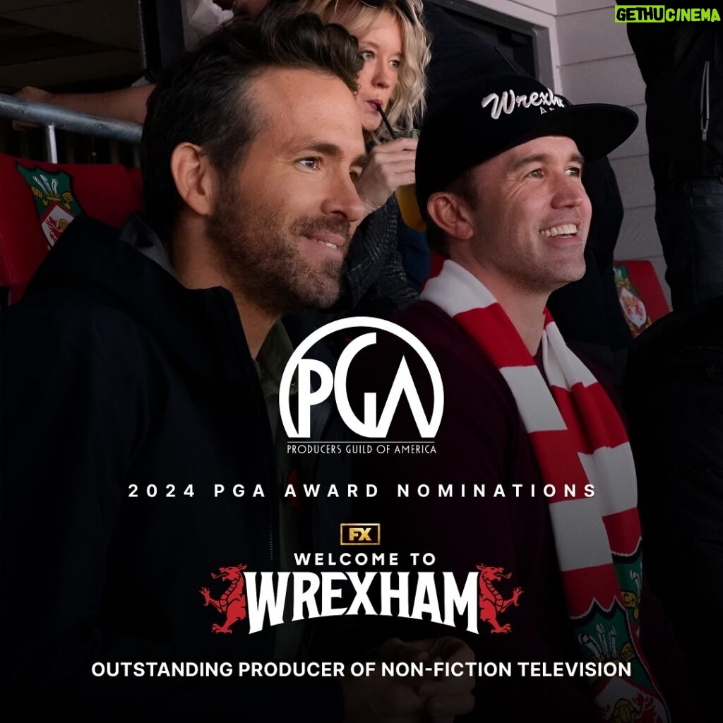 Rob McElhenney Instagram - Wow! @WrexhamFX has been nominated for a PGA Award in the Outstanding Producer of Non-Fiction Television category. Thank you to the @producersguild for the recognition! I am honored and proud of the entire team and crew. Thank you to the people of Wrexham for letting us tell your story! ❤🏴󠁧󠁢󠁷󠁬󠁳󠁿