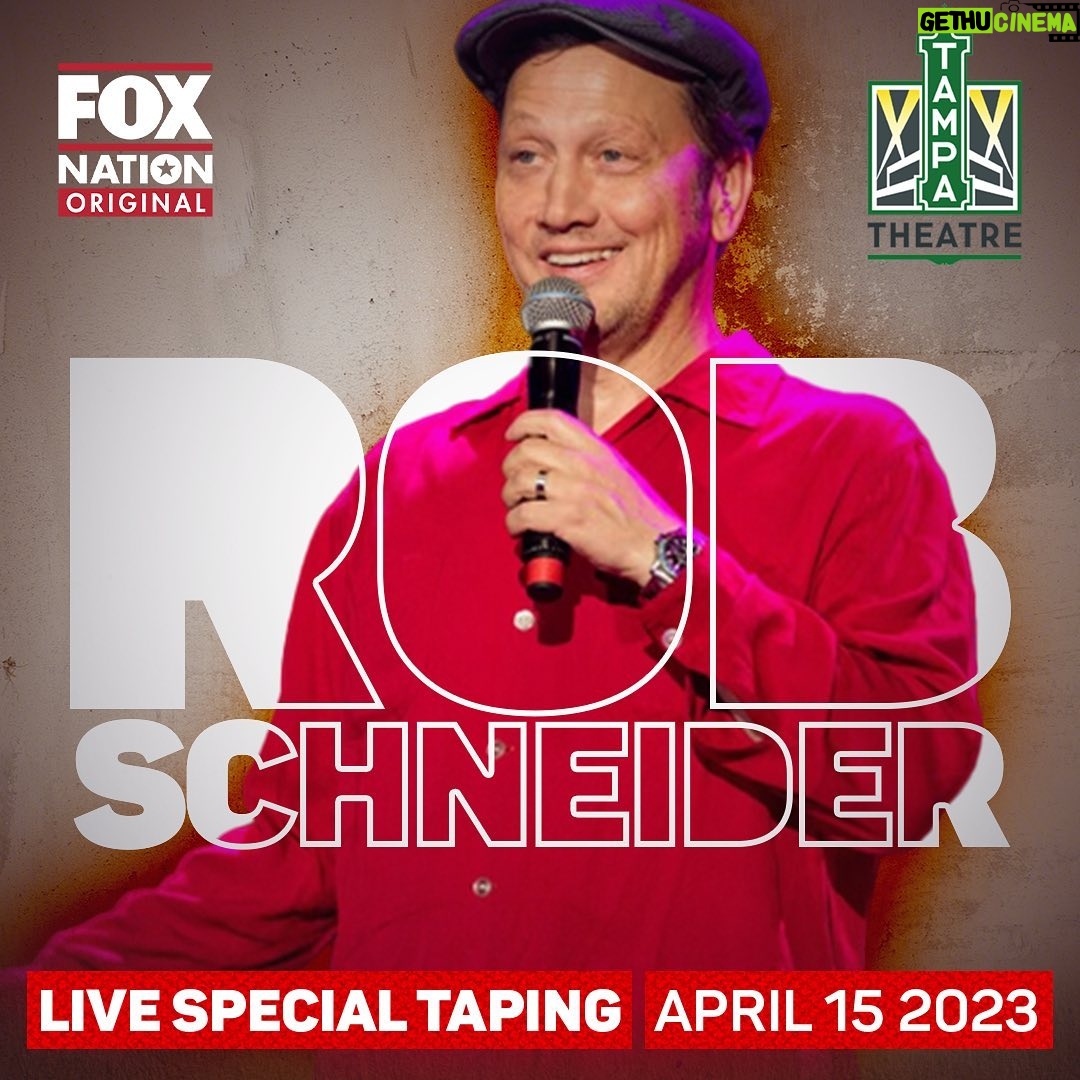 Rob Schneider - 21.7K Likes - I will be filming my new comedy special in the free state of Florida April 15th,
“ROB SCHNEIDER LIVE!”
Every person in America owes Florida for standing up to Governmental & cultural tyranny these last few years. I am grateful to @FoxNation for giving me complete creative control.
Which was way more important to me than the sh#tloads of money they are paying me.
🎟️ link in bio
#tampa #tampatheatre #florida