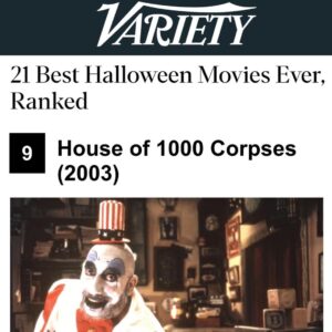 Rob Zombie Instagram - This is a nice surprise today. 🔥 Don’t forget to get your tickets to see it back on the big screen for two days OCTOBER 8th and OCTOBER 11th. 🎃 link in bio☠️ #variety #houseof1000corpses