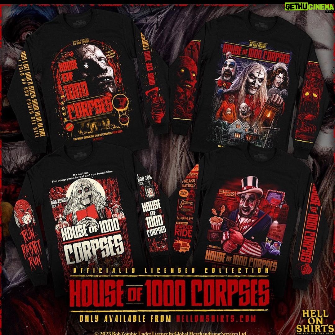 Rob Zombie Instagram - New 1000 Corpses swag from the folks at @hellonshirts #robzombie #houseof1000corpses ☠️☠️☠️☠️☠️☠️