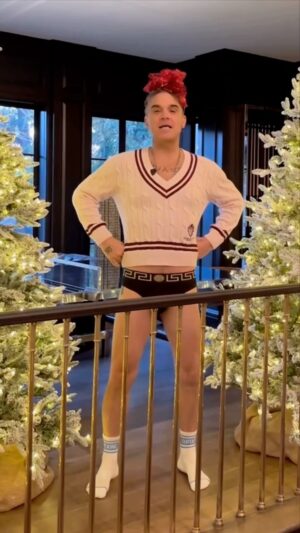 Robbie Williams Instagram - BOXING DAY SALE!! @shopayda 
Sitewide Sale on NOW!! Say hello to ‘24 with 24% off!!
@robbiewilliams is happy to have his trousers back on:) #boxingday #sale #wrapitupinabow 🎁 AWxx