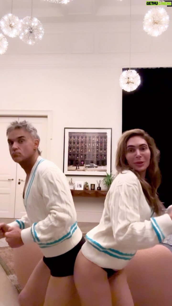 Robbie Williams Instagram - …About that after party : @robbiewilliams and I in our Beau Cricket Jumpers and our underwear 💙 #afterparty #mrandmrs #danceparty #fuckingfantastic @shopayda AWxx