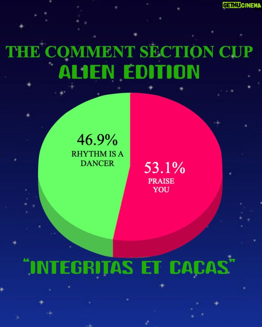 Robbie Williams Instagram - Integritas Et Cacas. Pleasantries and Hail Keanu The Comment Section Cup - Alien edition. After my post yesterday Lorraine Chambers in the CS writes: “my ex saw Huey Lewis hide behind a car when he saw Billy Idol park to get off his motorcycle’’ This is just epic. Peak 80’s Business. I will probably think about this for a while. I have hidden a few times. My most memorable was hiding from Tina Turner backstage at some TV show. I felt too nervous to meet her, and the other one was behind a sofa -backstage again- Hiding from Karl Lagerfeld. Because he cast a very imposing figure and he scared me. God bless them Both RIP. Re My Album of covers of songs where the artist hates me. I like ‘’Jazz Hands’’ whoever came up with that. Bravo. In other news, I fell out with a friend of mine today about who was the best philosopher. He really likes Nietzsche But im loving Engles instead. Talk to me of crisps. Praise you - Fatboy Slim - goes through. I would have chosen Rhythm is a dancer. It’s more 90’s to me. Livin La vida Loca - Ricky Martin V Return of the Mac - Mark Morrison which song represents the 90s the best? Write your answer in the comment section below. Peace be with you Get Sectioned cos. We taKE SILLY very SERIOUSLY R.P. Williams President/Chairman/Benevolent Dictator, Delusional Manifesting Champ. Namaste 🙏❤️
