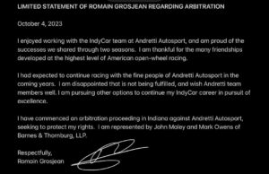 Romain Grosjean Instagram - LIMITED STATEMENT OF ROMAIN GROSJEAN REGARDING ARBITRATION