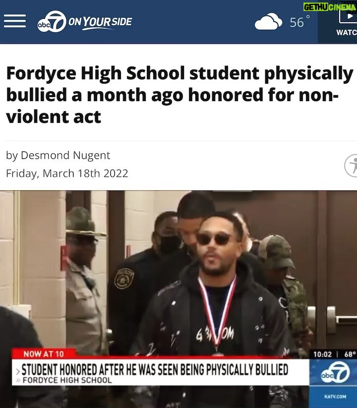 Romeo Miller Instagram - I traveled a total of 18hrs yesterday just to be able to spend a few minutes to talk with the students of Fordyce High School in Arkansas and to celebrate Daniel! Daniel reminds me of Joseph in the Bible; Joseph was also bullied but never fought fire with fire and he became one of the most successful and blessed men for his strength and courage. I was the motivational speaker, but a 14yr old kid motivated me to be an even better man and leader. This is what makes it all worth it. God is Good. My WHY! Big shoutout to the Arkansas MLK Jr Commission and DuShun Scarbrough for always being a light for the youth. One person won’t change the world, we all will. #TeamWork Fordyce, Arkansas