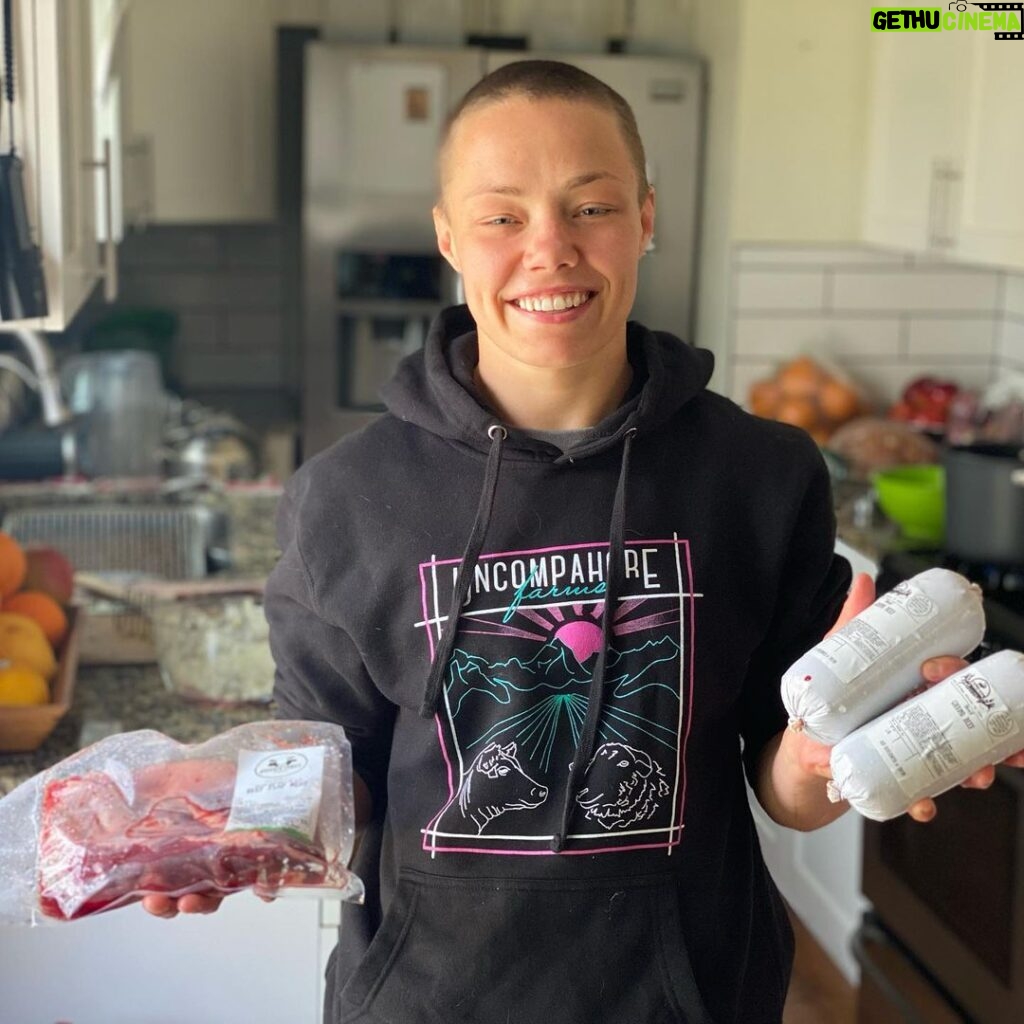 Rose Namajunas Instagram - Thanks @uncompahgre_farms for the beef! Delivered right to my door they are the best. Check out their website to see how they raise their cows. They are doing really good things for the soil as well and it tastes unbelievably delicious!