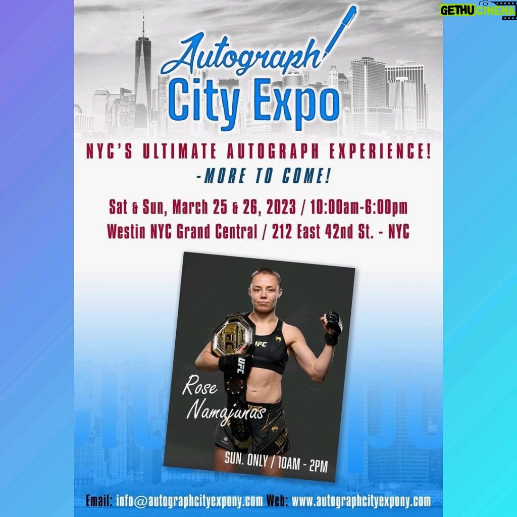 Rose Namajunas Instagram - I'll be attending @autographcityexpony March 26 at the Westin Grand Central NYC. See you there! @laznyc