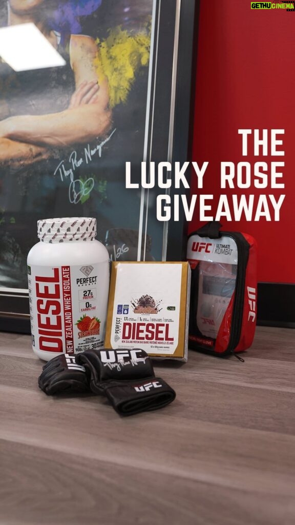 Rose Namajunas Instagram - 🚨The Lucky "ROSE" Giveaway!🌹💪 Enter now for a chance to win an exclusive giveaway that packs a punch! 🥊 HOW TO ENTER 🔔 Follow @brucecolero @rosenamajunas @perfectsports 🔔 Tag 3 friends 🔔 Comment a “🌹” 🔔 Share this post on your story (Make sure to send us a screenshot if your account is private) PRIZE PACK INCLUDES 🎁 Exclusive Rose Artwork by Bruce Colero (signed & numbered by Rose & Bruce) 🎁 Official UFC Boxing Gloves (signed by Rose) 🎁 2 LB Tub of DIESEL Strawberry 🎁 1 Box of Triple Rich Chocolate DIESEL Bars 🔔Winner will be announced February 21st from this account only - please be mindful of spam accounts and report them when possible 👊🏻 US & Canadian Entries only 🇨🇦 BE GREAT. 💪