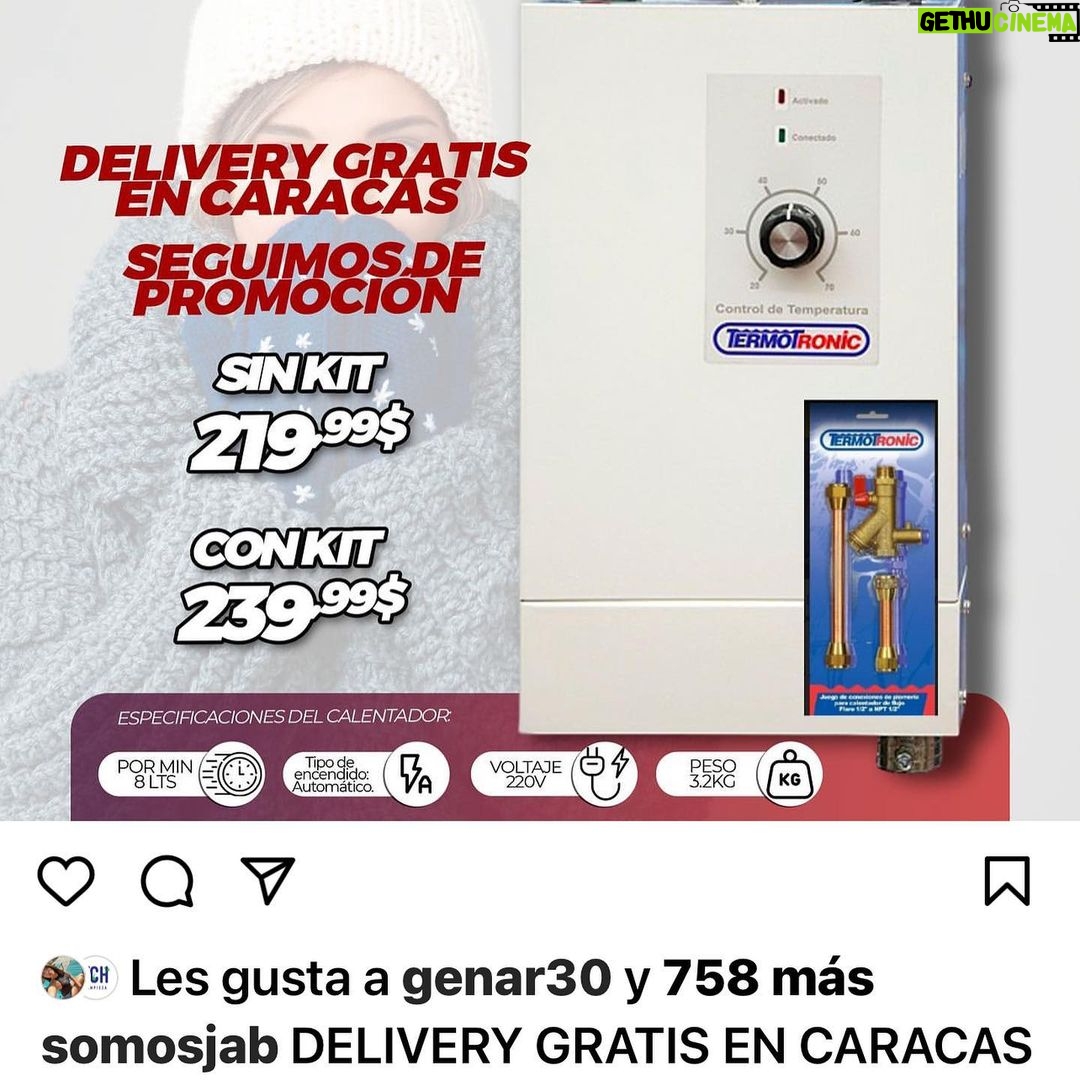 Roxana Díaz Instagram - ¿Quieres disfrutar de agua caliente al instante, ahorrar energía y tener mayor comodidad en tu hogar? En SomosJab tienen calentadores termotronic además cuentan con servicio de instalación, garantía y son Servicio Tecnico autorizado Termotronic, olvídate de esperar a que el agua se caliente. Tendrás agua caliente al instante para tus duchas. Sus características son: 220v, 53amp en Max, y 8lts por minuto Recuerda, con los calentadores de agua Termotronic, ganas en comodidad, ahorras energía y obtienes agua caliente al instante. Visita su tienda física y aprovecha de las promociones. ¡Además que cuentan con excelente productos para tu hogar! Tienen delivery en Caracas y a nivel nacional. @somosjab @somosjab #calentadordeagua #aguacaliente #somosjab #termotronic #serviciotecnico