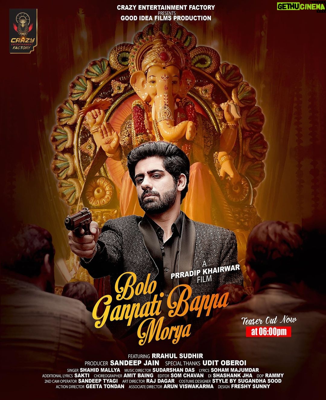 Rrahul Sudhir Instagram - After touching the hearts through the short movie “Ishqiyaat”, once again #prradipkhaiwar & #rrahulsudhir coming together to create magic on the occasion of Ganesh Chaturthi with their music video “Bolo Ganpati Bappa Morya”. Stay tuned for the upcoming blockbuster song of the festive season. : : : @ek_hai_nirdeshakh @rrahulsudhir @sandeepjainboss @crazyentertainmentfactory @good_idea_films @shahidmallya @sudarshanmusic @lyricsoham @rammythedop @som_chavan @amitbaing @geetastunt @shashank_colorist @vishwakarmaarun @stylebysugandhasood @anjalibanerjeestar @iamjyoti17official @shajichoudhary @sunny_baba18 @mamta_singh06 @uudit.oberoi @swapnil_raut_official10 @freshysunnydesign @shub0810 @sonalijain_fashion #ganpatibappamorya #bologanpatibappamoryasong #blockbaster #musicvideo #ganpatisong #commingsoon