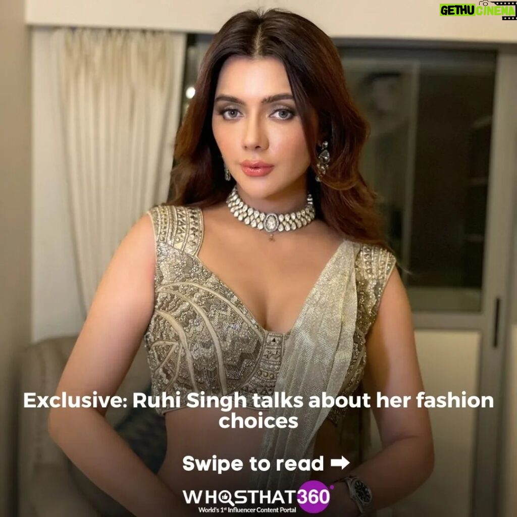 Ruhi Singh Instagram - Exclusive! From sarees to statement pieces: @ruhisingh12 opens up about her evolving style, embracing quality over trends and finding confidence in every outfit. ✨🔥 ✍ @ipriyankabhatt #FashionInspo #Sarees #MissIndia #RuhiSingh #FashionTalk #Exclusive #WhosThat360