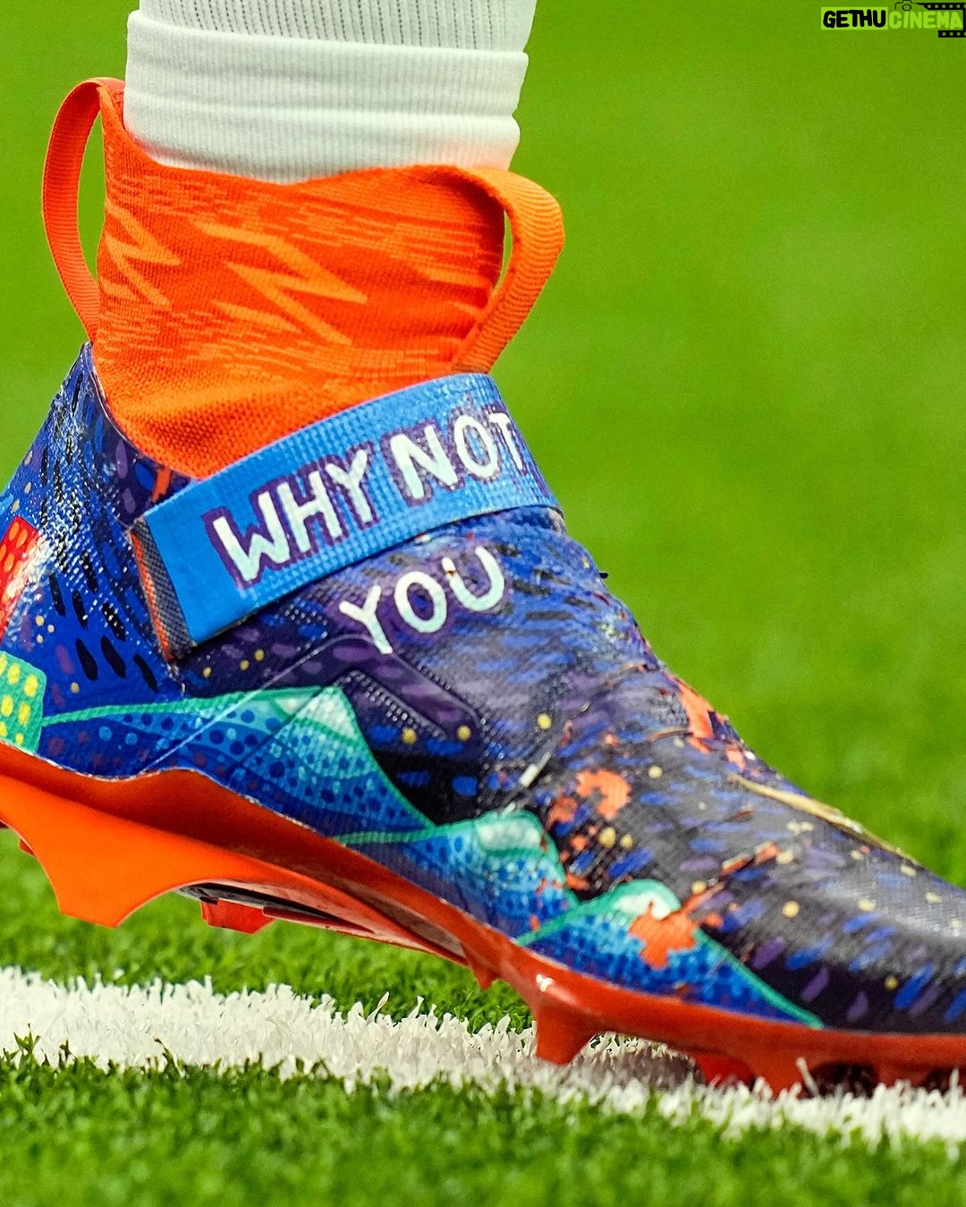 Russell Wilson Instagram - GRATEFUL!! This year’s #MyCauseMyCleats highlights @whynotyoufdn and @childrenscolo to impact the next generation! @austinzart did an Amazing job showcasing our Vision on the cleats and they mean so much to me. Working to INSPIRE others!!