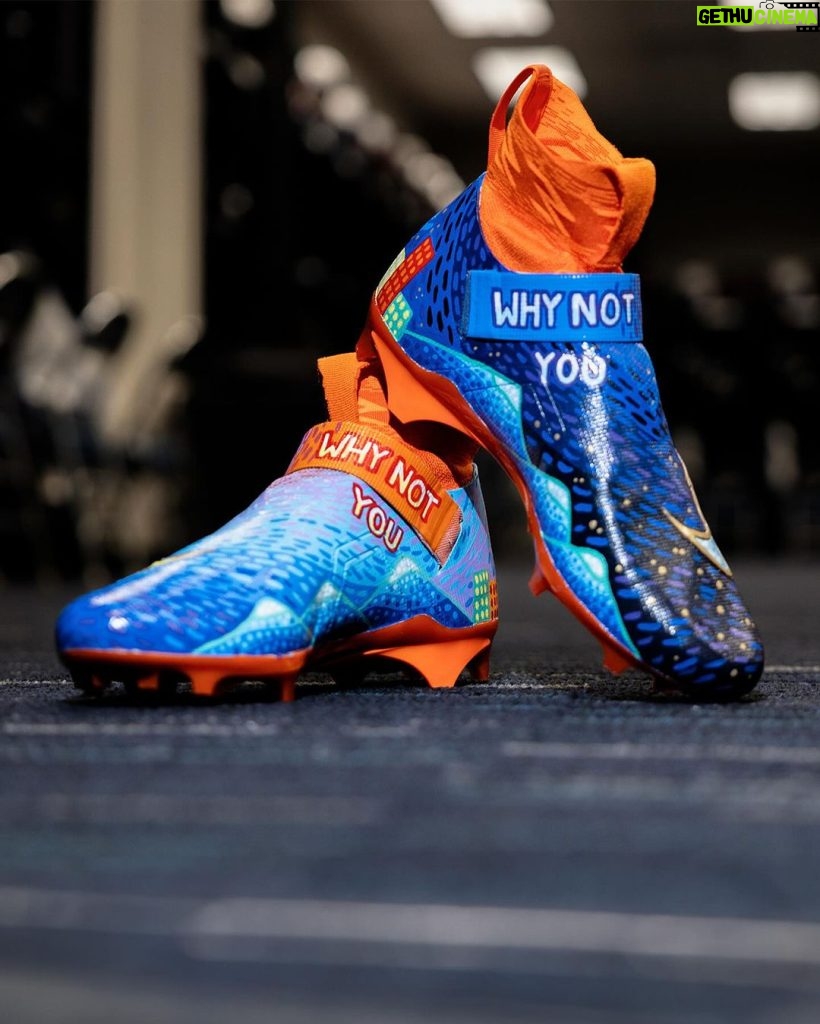 Russell Wilson Instagram - GRATEFUL!! This year’s #MyCauseMyCleats highlights @whynotyoufdn and @childrenscolo to impact the next generation! @austinzart did an Amazing job showcasing our Vision on the cleats and they mean so much to me. Working to INSPIRE others!!