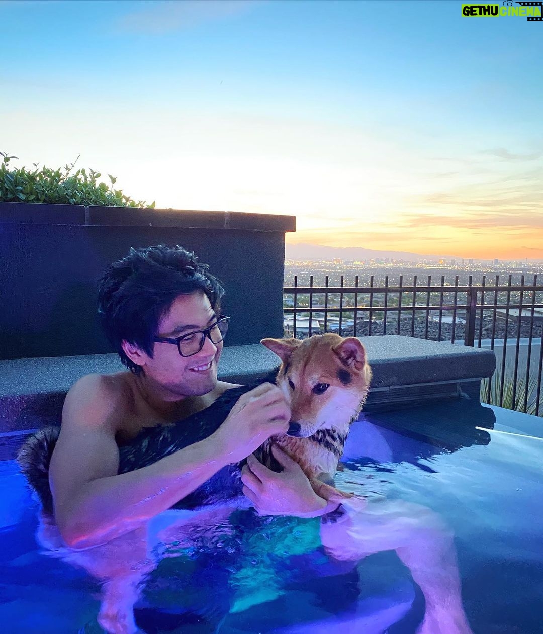 Ryan Higa - 161.5K Likes - First time getting @rokutheshibainu in the pool... he is not a fan.