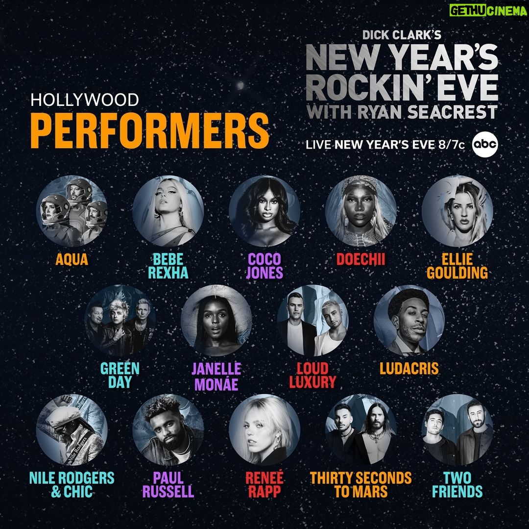 Ryan Seacrest Instagram - Which artist are you most excited to ring in the new year with? Can’t wait to see all of them take the stage in Hollywood for @RockinEve 🎉 Tune in December 31 at 8/7c on @ABCNetwork! #RockinEve