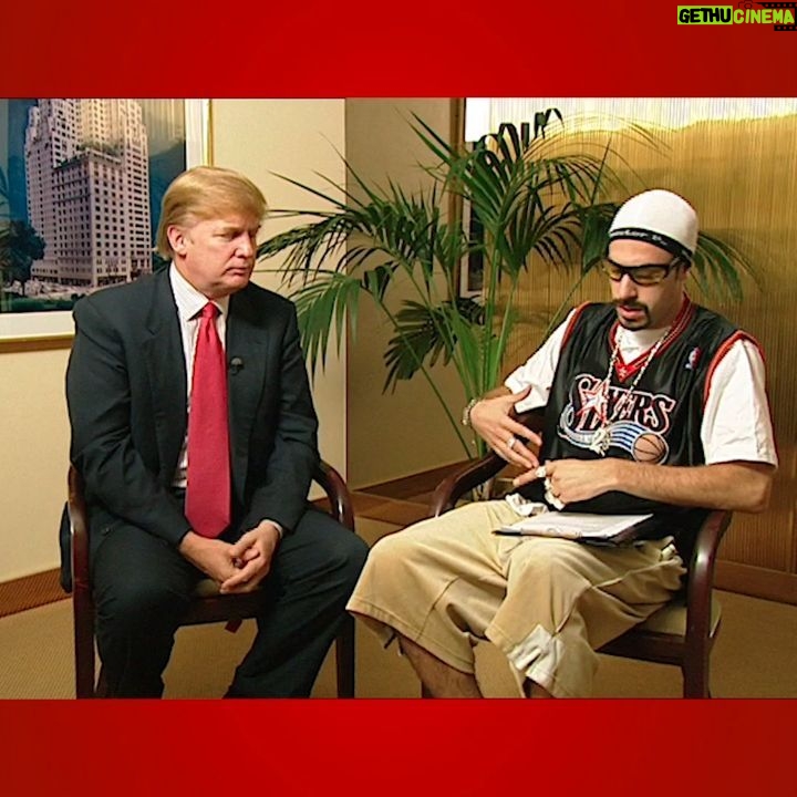 Sacha Baron Cohen Instagram - #tbt “2 my main man President Ronald Trump, check out when you colluded wiv me a few years ago and u corrected all dem stupid fake news scientists who said dat humanoids have only been around for 300,000 years. Yesterday it was proven in de courts dat u iz a crook - respeck! U iz a genuine gangsta! And it turns out most of your crew are too innit (4 guilty so far). U iz de Suge Knight of world leaderz innit. Also nuff respek for bonin all dem pornstars - but why iz u payin dem money to keep quiet about it? We know it aint coz u haz got a tiny dong, u told everyone it woz massive on da telly, and one fing u ain’t, is a liar. Anyway, peace out, u iz a hinspiration for young people, showing dem u can become President of America without having to give up a life of crime. Bigupyaself O.G.” Ali G. #thuglife #thuglifechoseme #NotoriousD.J.T. #tbt #nofilter #Business