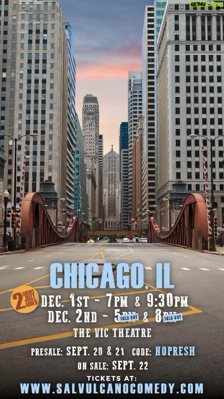 Sal Vulcano Instagram - A HUGE THANK YOU TO YOU ALL! Saturday shows are SOLD OUT! 3rd & 4th FINAL SHOWS ADDED Friday Dec 1 at The Vic in Chicago for my debut standup special taping! Presale tomorrow and Thursday using code NOPRESH ππππ