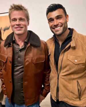 Sam Asghari Instagram - At the #bennettmiller 🖼️ @gagosian with some cool people last night. Also got alot of skin care tips from Brad Pitt 💪🏽😂 #notwaxfigure