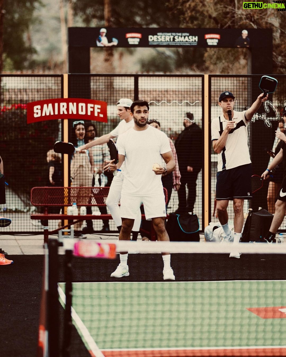 Sam Asghari Instagram - Had a great time playing at @desertsmash hosted by @charlizeafrica benefiting @ctaop πΎπ with some of the greats including the π @djokernole @indianwellstennisgarden was a great first time experience. @vossworld wearing @vuoriclothing π @asics
