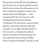 Sam Heughan Instagram - Love this article by the brilliant @smancin3 for @departures magazine! Such fun sharing my passion for New York, dining at @chinesetuxedo ,travel, Scotland and of course, our delicious Wild Scottish Gin 💚 @sassenachspirits (Link in stories)