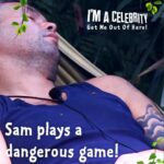 Sam Thompson Instagram - Sam pokes the sleeping Teddy T bear… 🙈 #ImACeleb